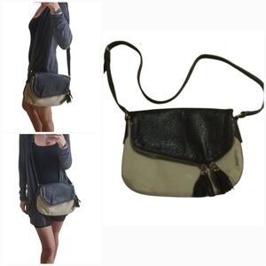 Rare Henri bendel Leather & Canvas Expandable Crossbody Shoulder Messenger Bag